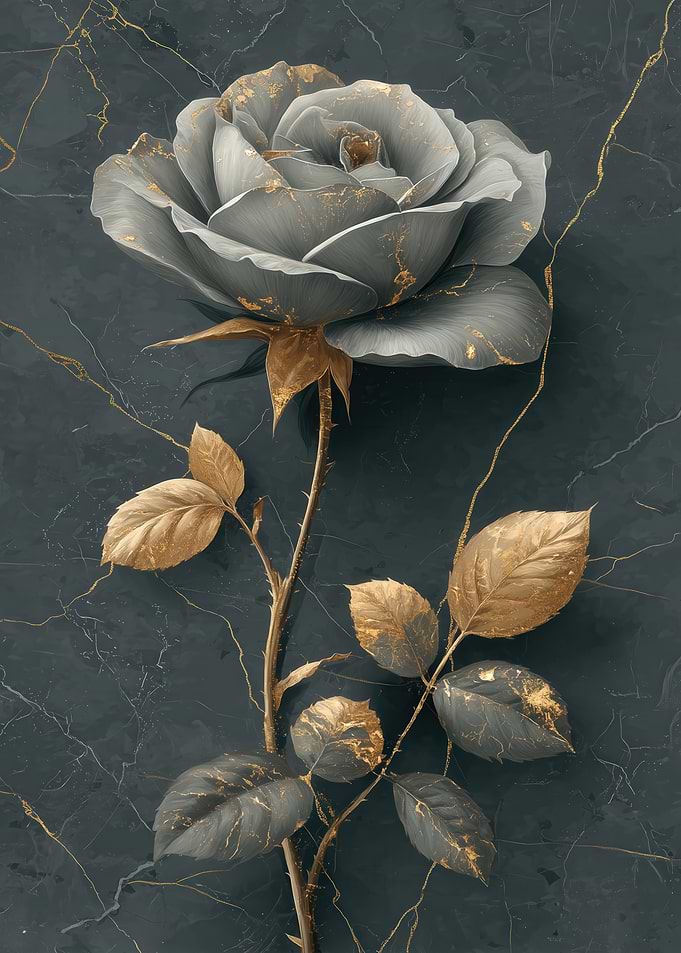 Elegant Gray Rose with Gold Accents