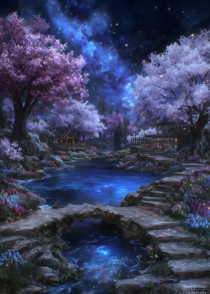 Enchanted Garden Under Starry Sky