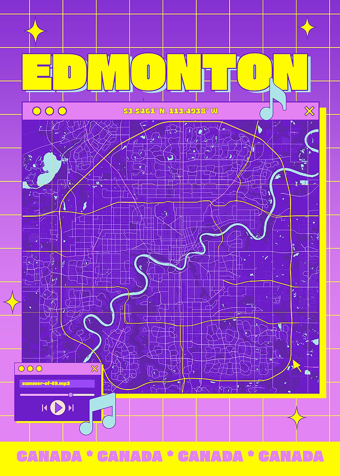 Edmonton Map Art Retro Style