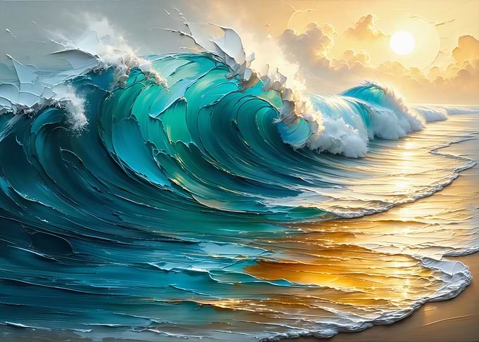 Ocean Wave Painting at Sunset