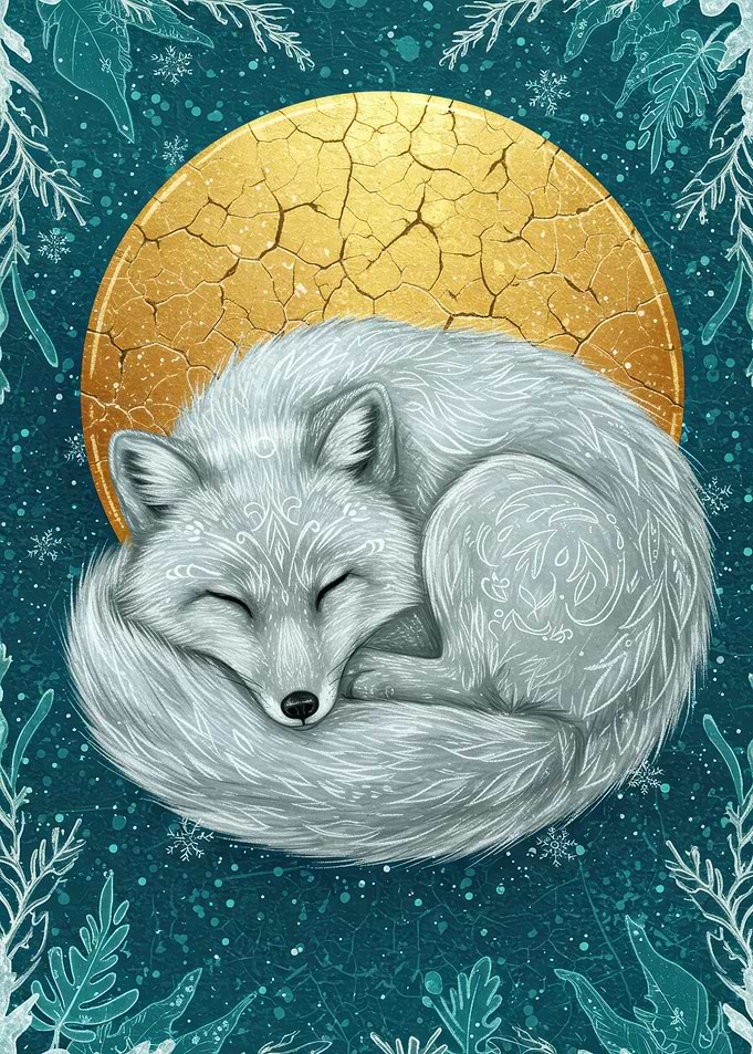 Sleeping Fox with Golden Moon