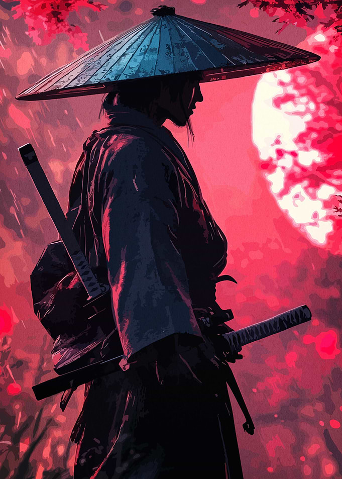 Samurai in Red Moonlight