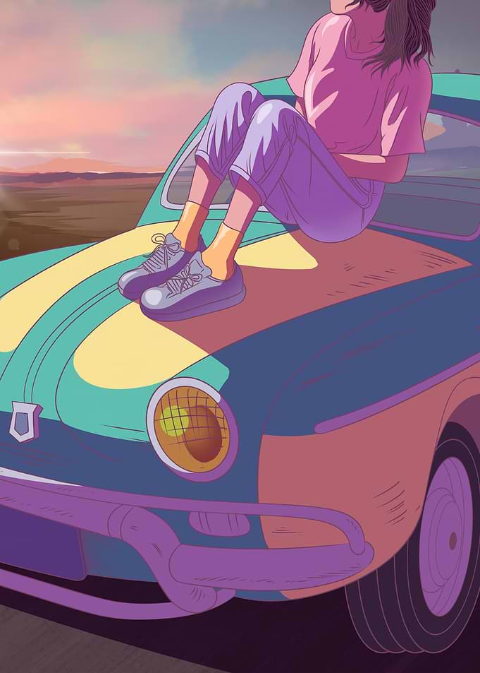 girl sitting on a vintage car