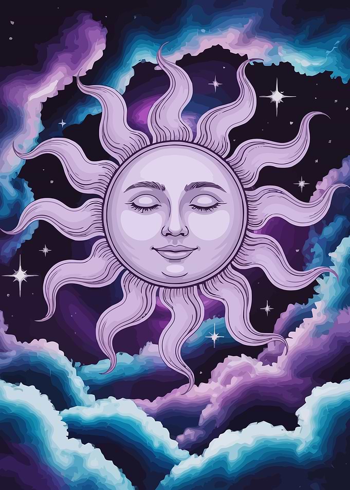 Celestial Sun Face in Cloudy Sky