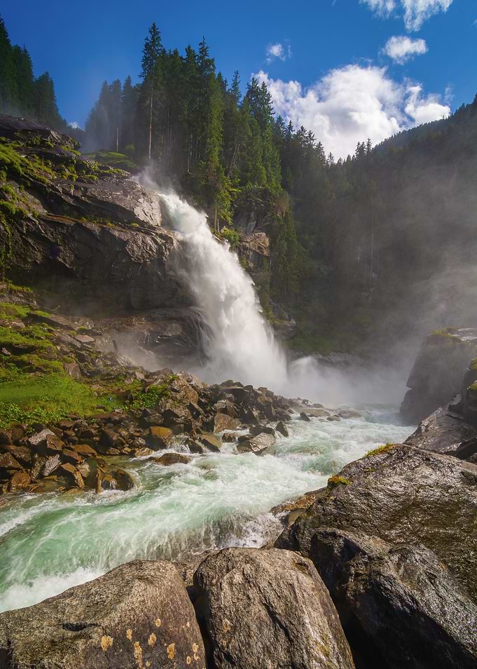 Majestic Krimml Waterfall in Mountainous Landscape