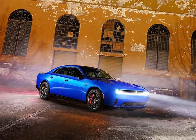Blue Dodge Charger in Urban Setting