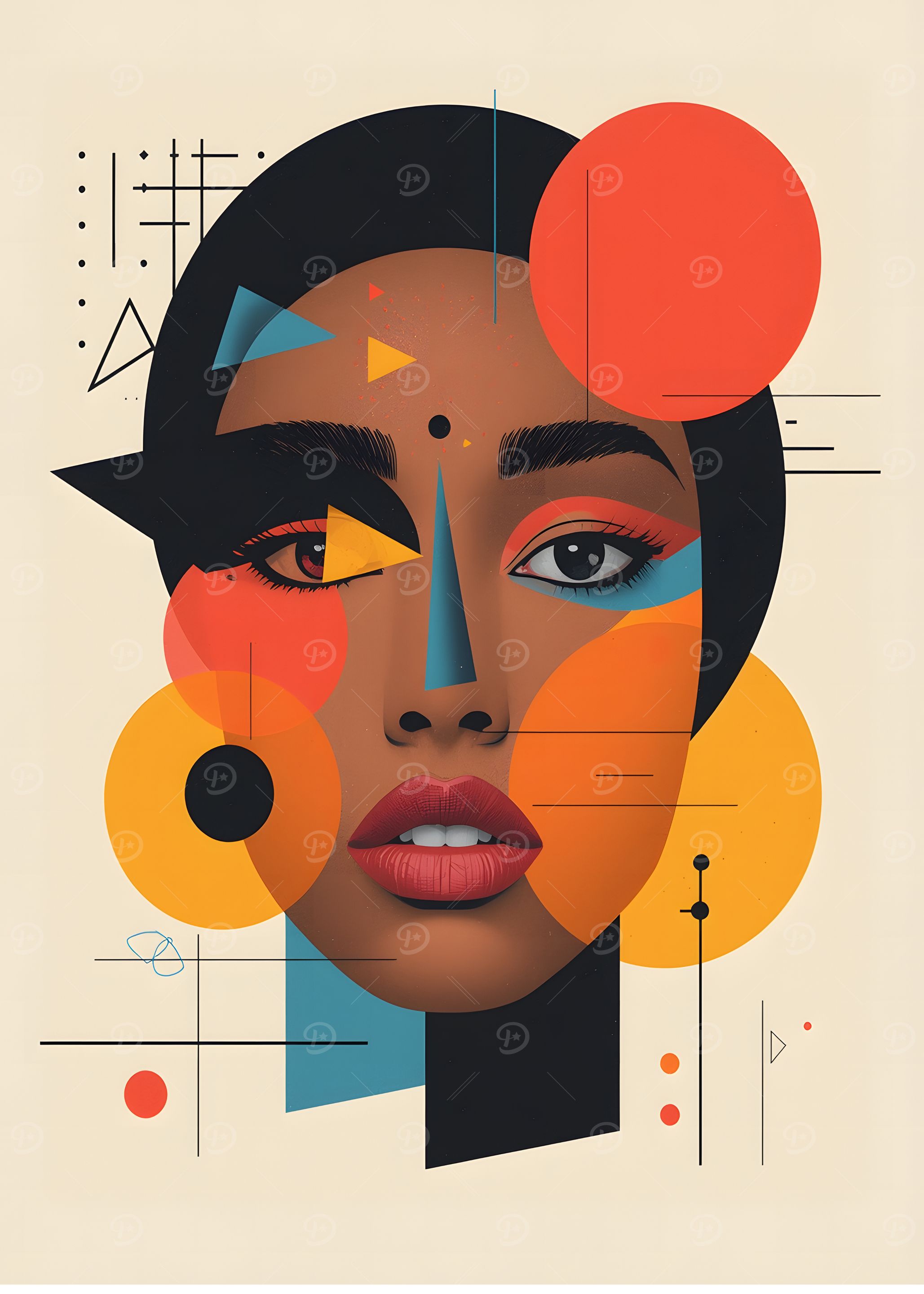 Abstract Portrait with Geometric Shapes
