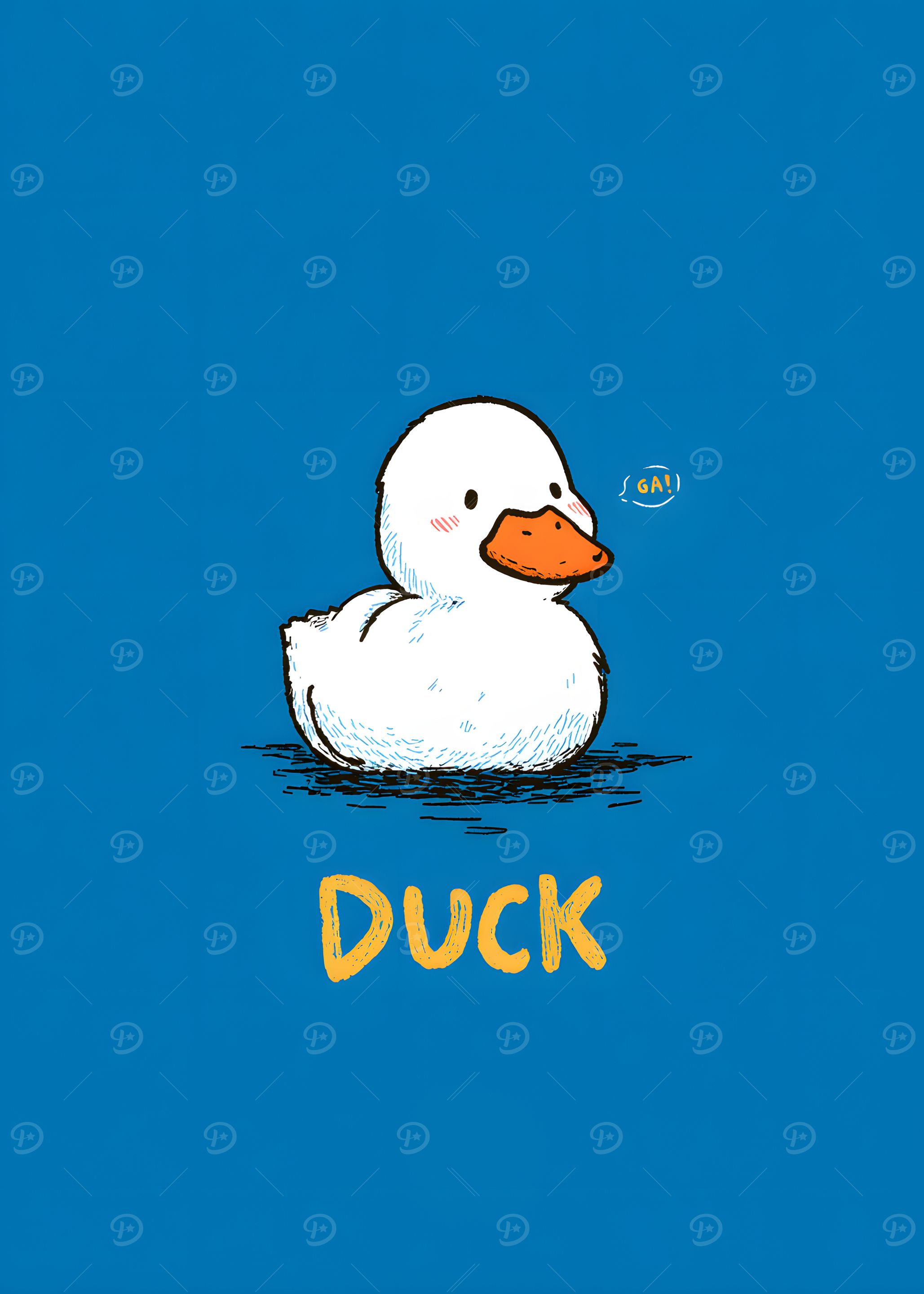 Cute Cartoon Duck Illustration on Blue