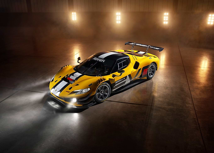 Yellow Ferrari Race Car Studio Shot