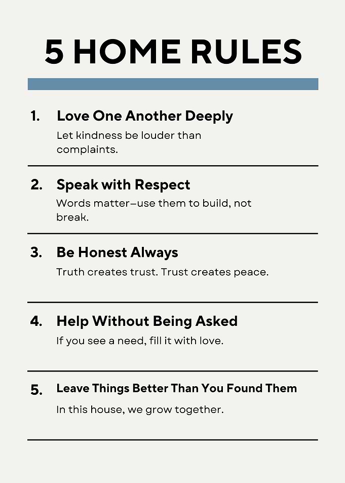 5 Home Rules Typography Print