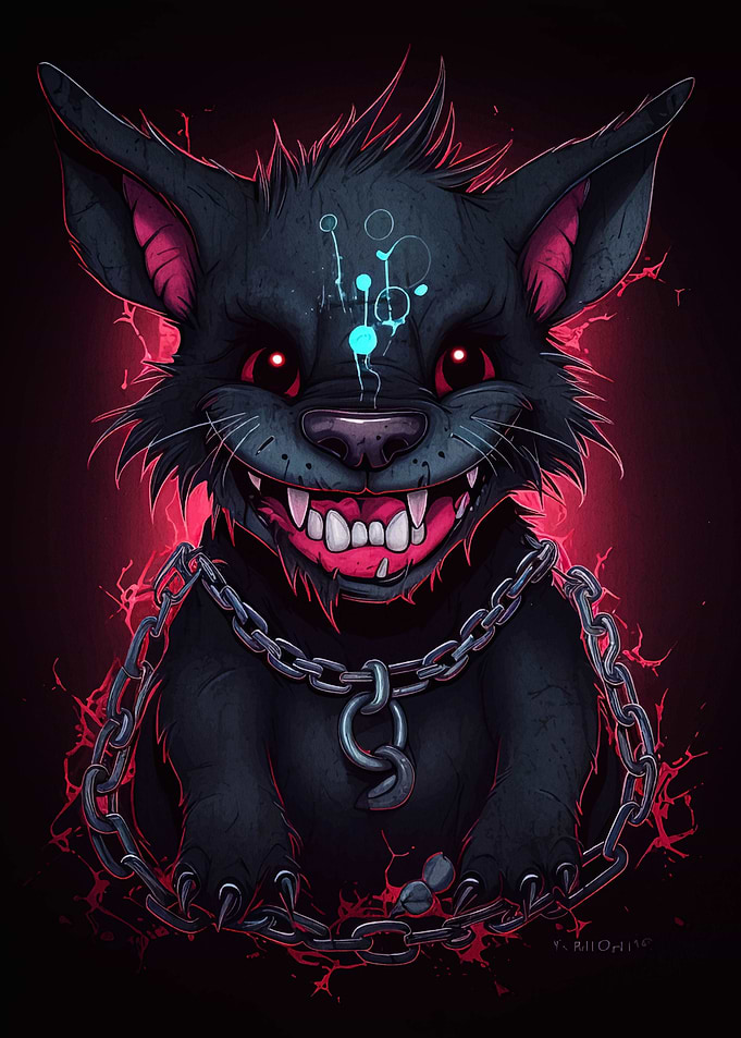 Creepy Black Cat with Chains