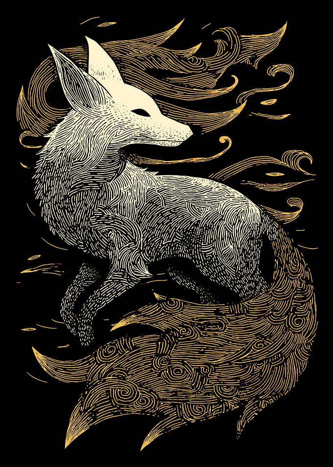 Fox Illustration with Golden Tail