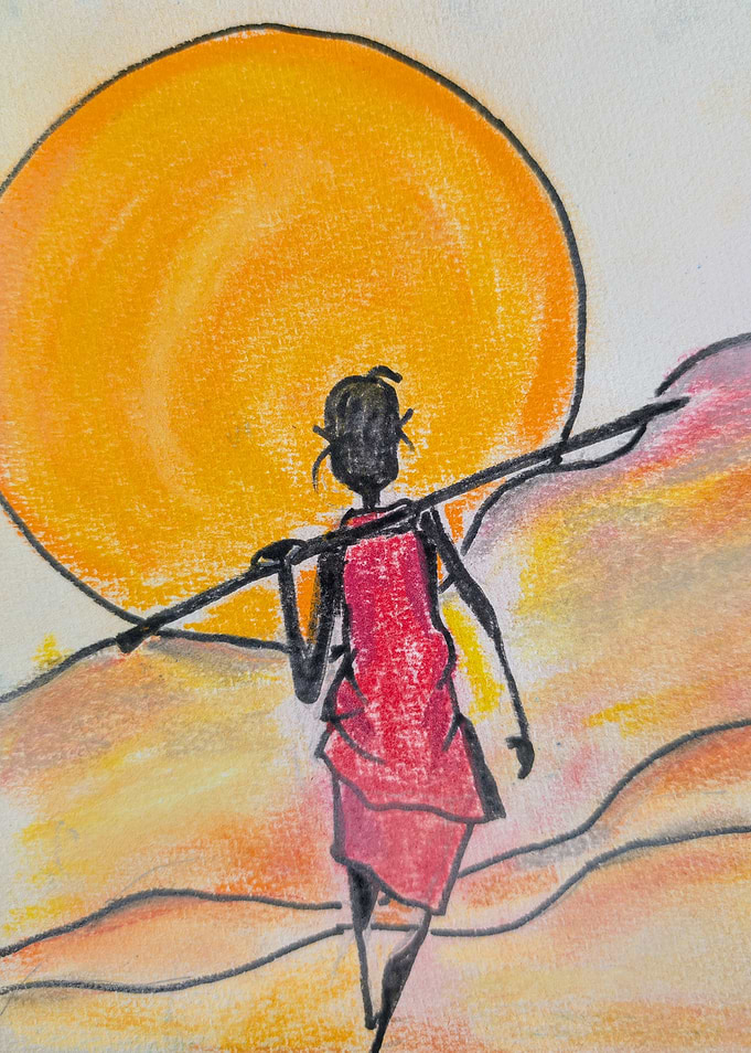 African Woman with Spear, Sunset Painting
