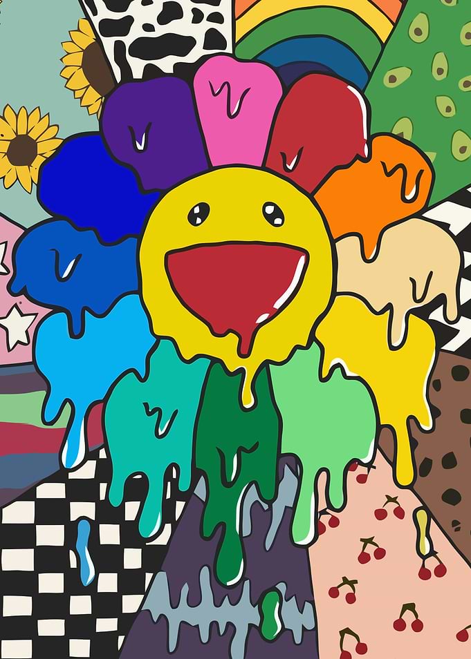 Melting Smiley Flower Colorful Background