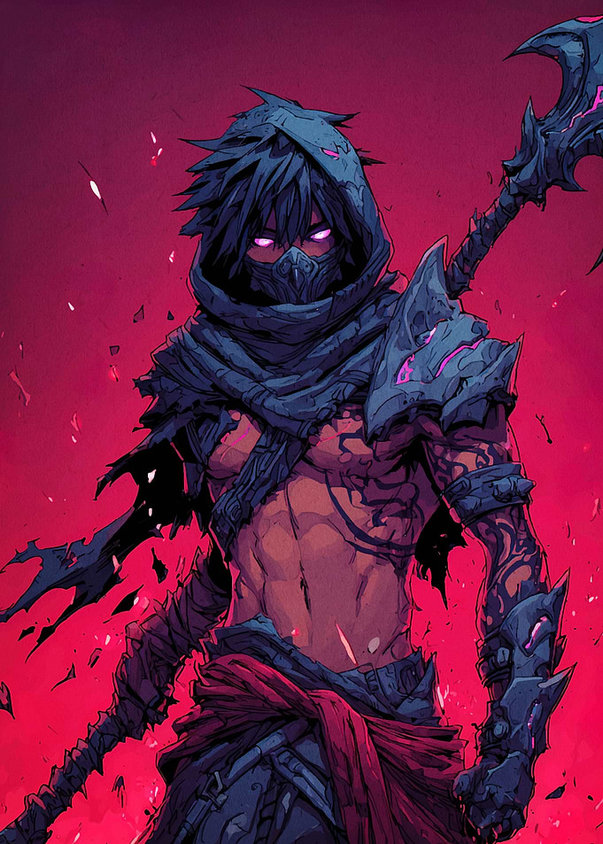 Hooded Warrior with Glowing Eyes