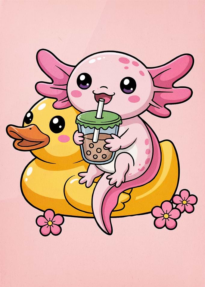 Axolotl on Duck with Bubble Tea