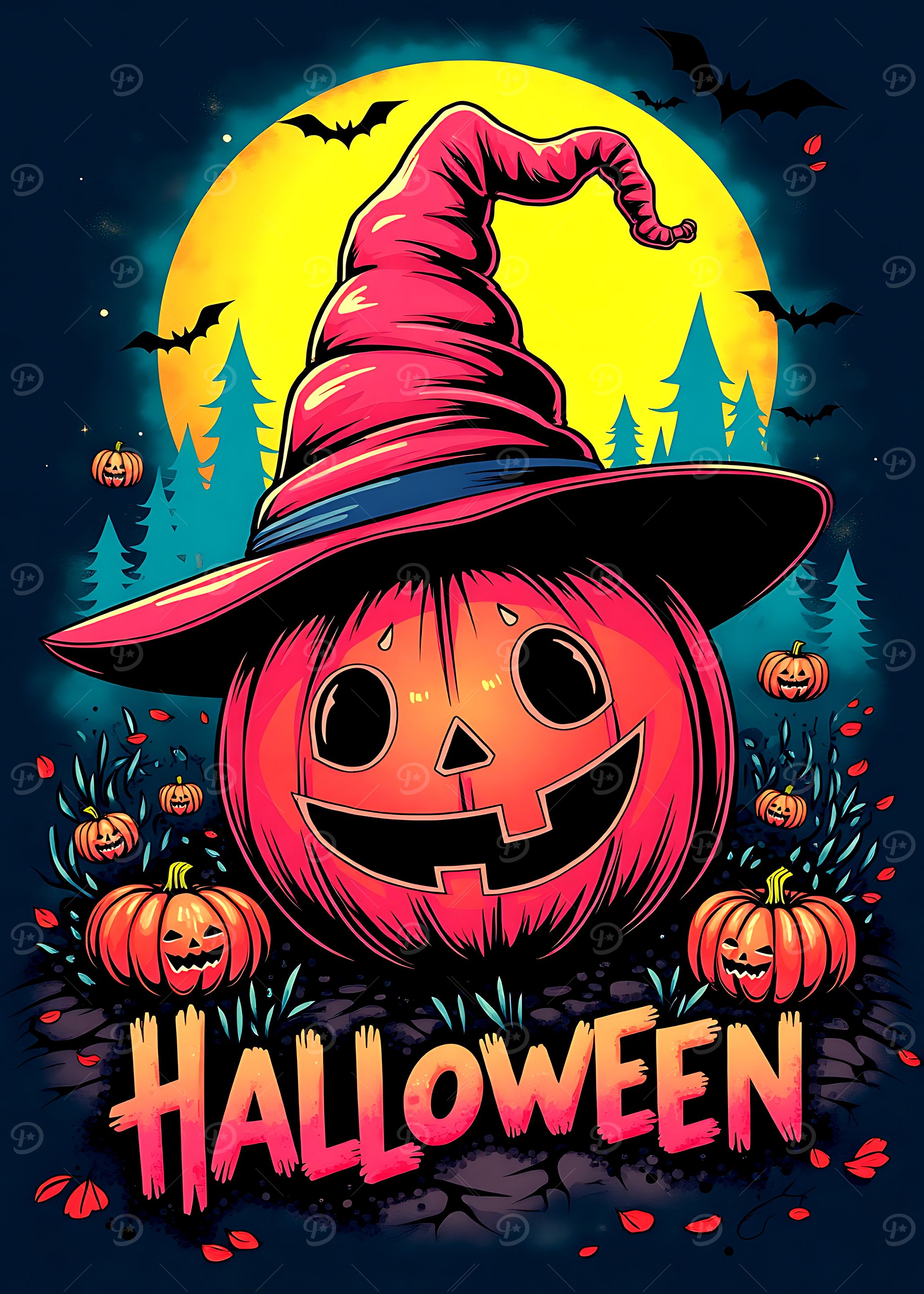 Halloween Pumpkin Witch Cartoon Illustration
