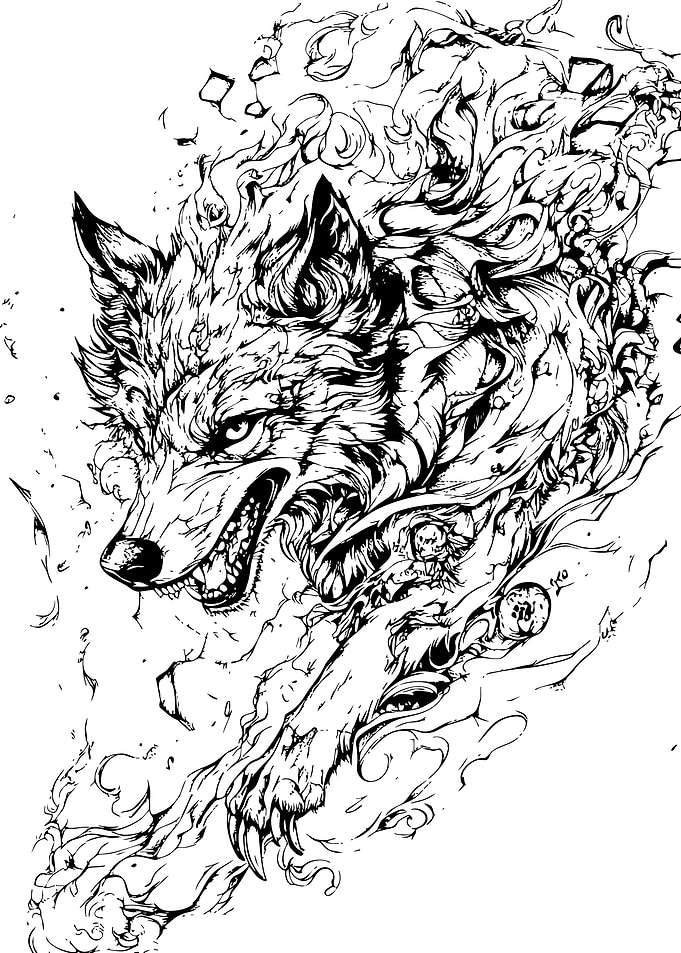Detailed Wolf Illustration in Black and White