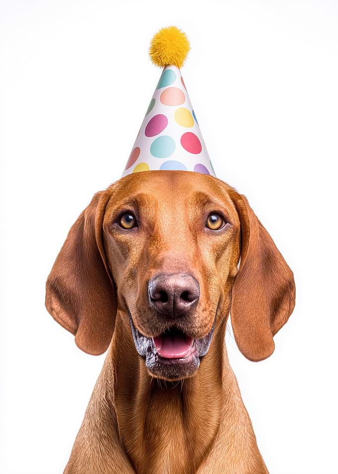Redbone Coonhound Dog with Birthday Hat