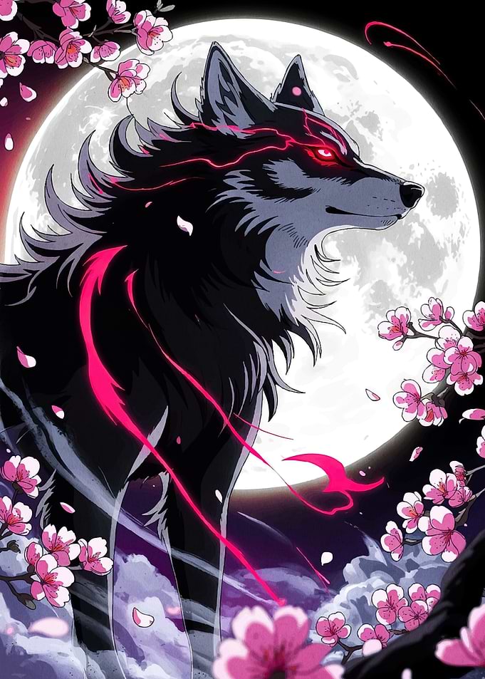 Anime Wolf Cherry Blossoms