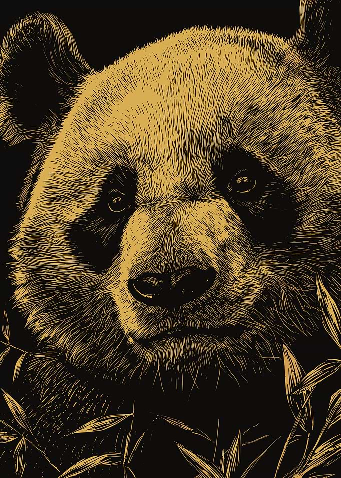 Panda Portrait in Gold and Black