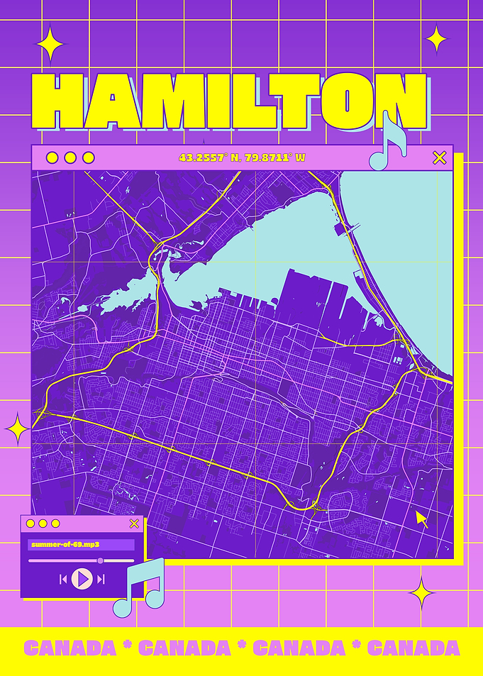 Hamilton Canada Retro Map Art