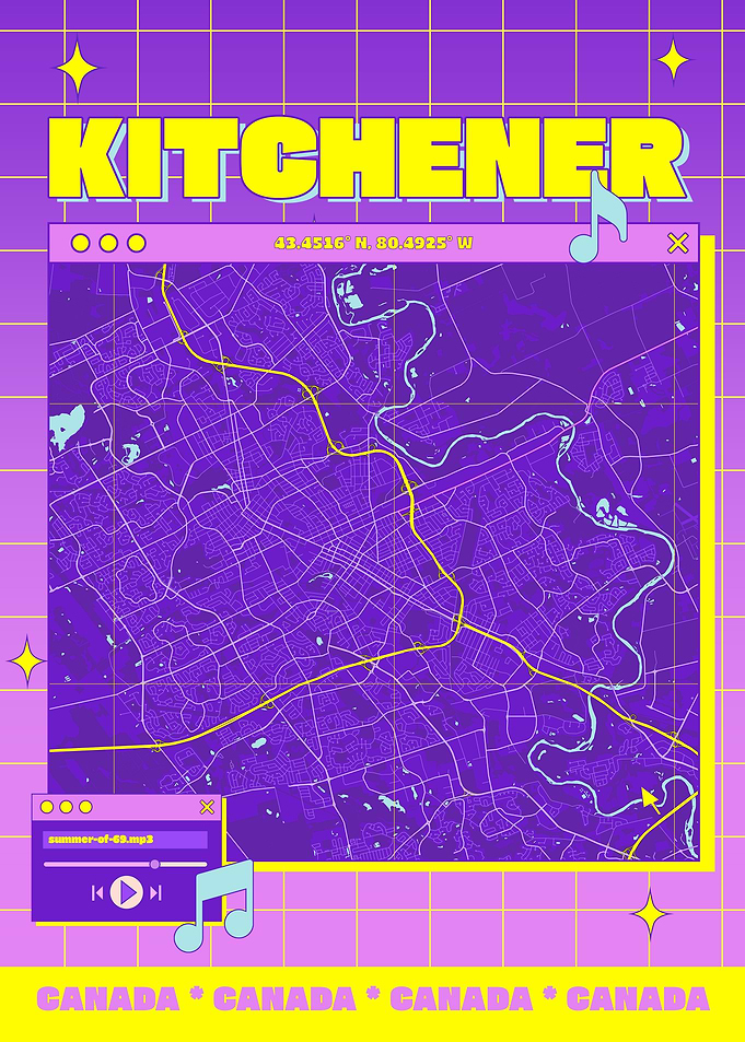 Kitchener Canada Map Retro Design