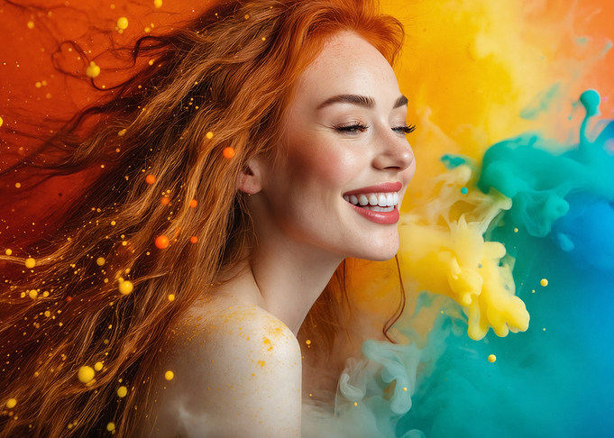 Smiling Redhead with Colorful Background