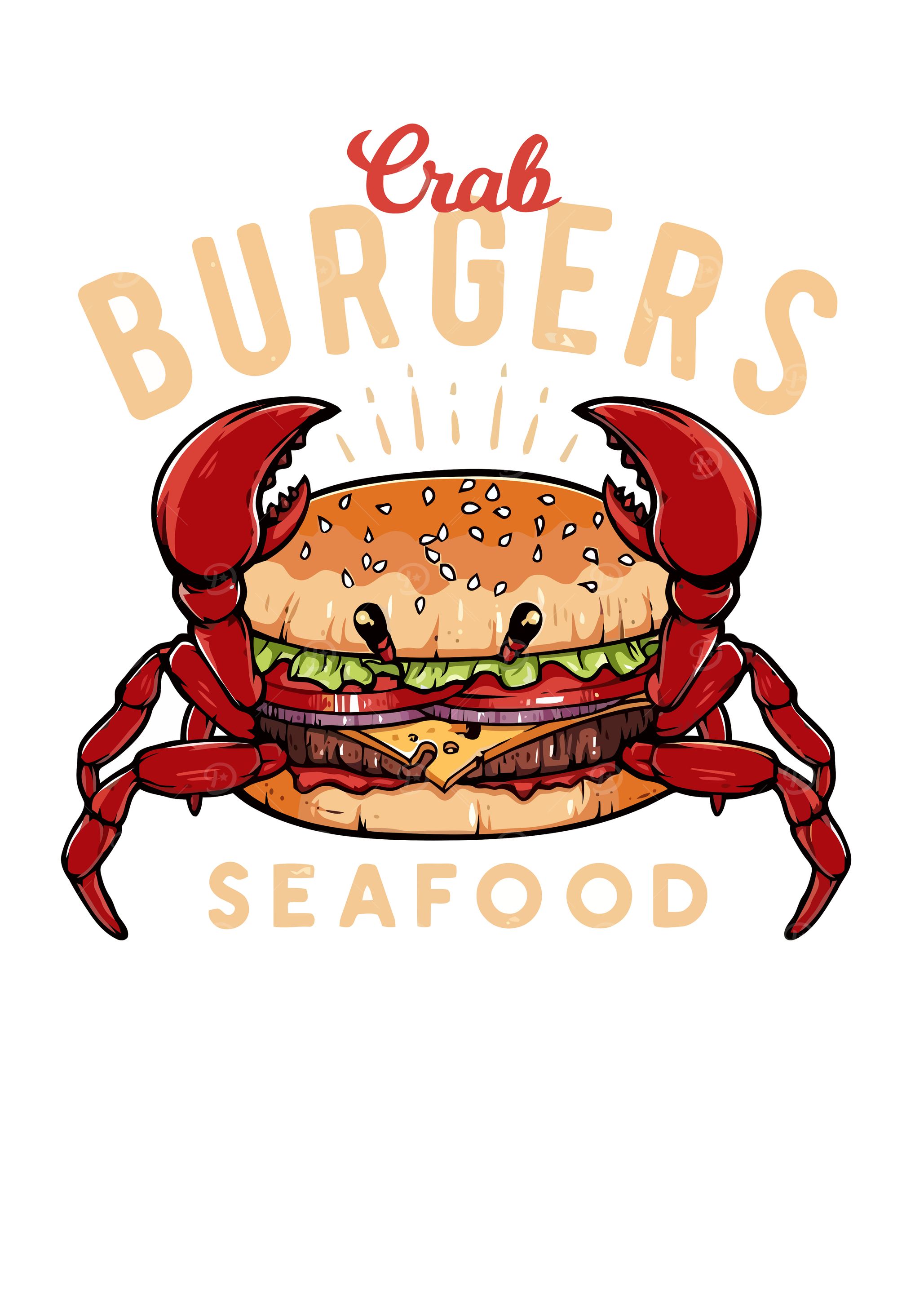 Crab Burgers Seafood Cartoon Illustration
