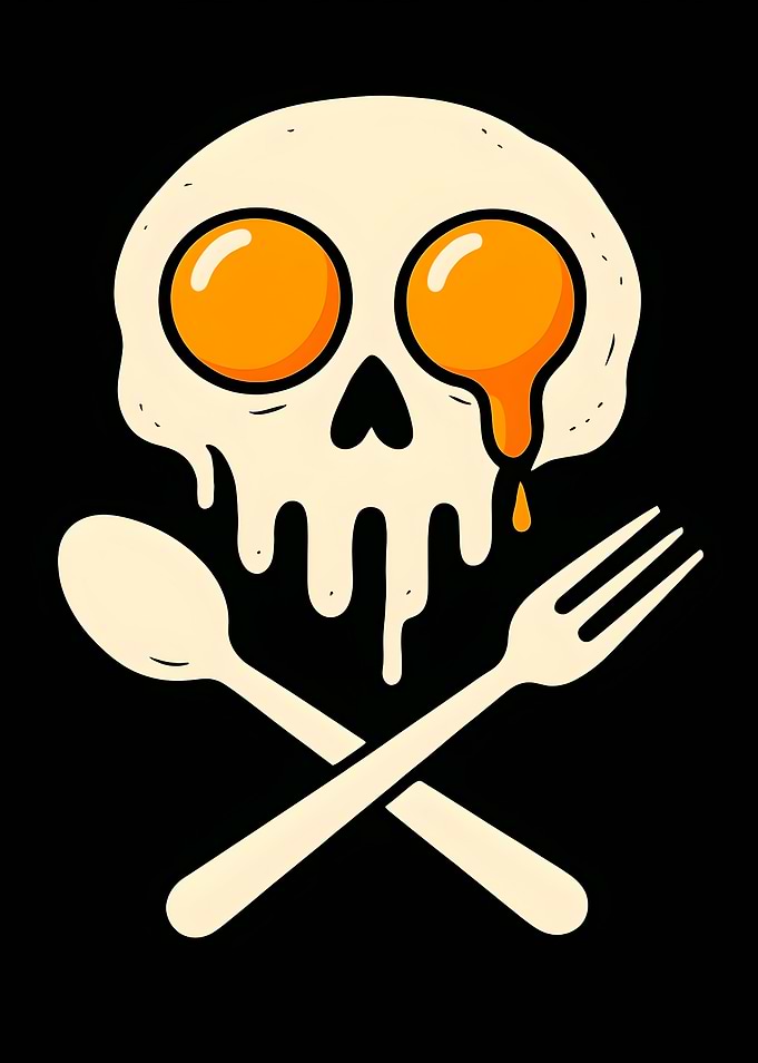 Egg Skull with Spoon and Fork