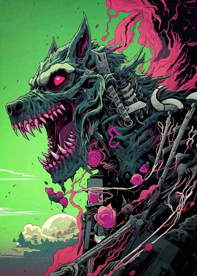 Cyberpunk Wolf Monster Roses