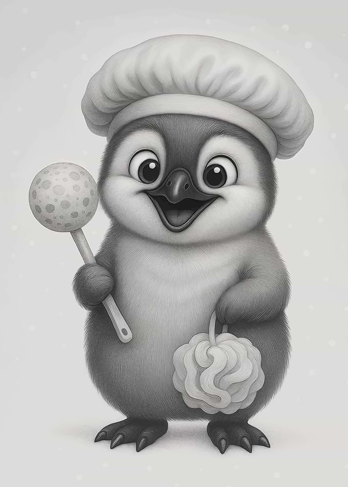 Penguin Chef with Lollipop and Loofah