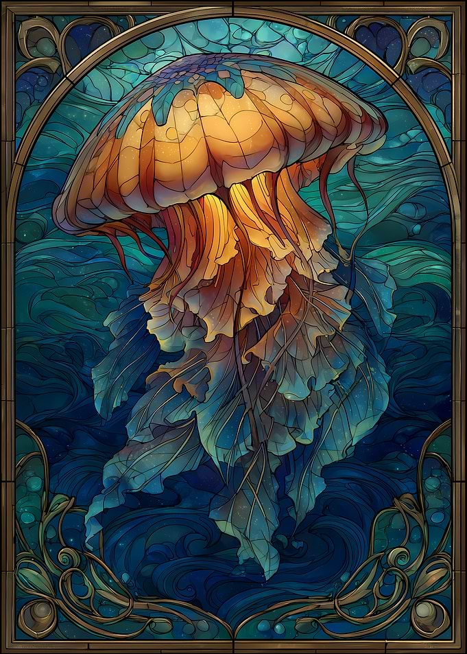 Stained Glass Jellyfish in Ocean