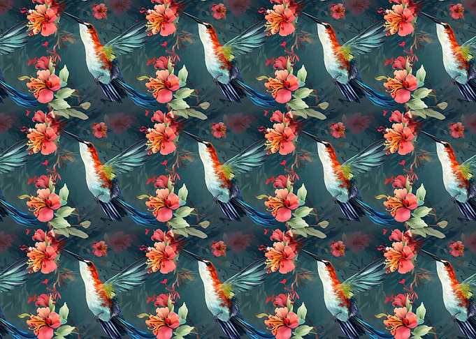 Hummingbird and Floral Pattern