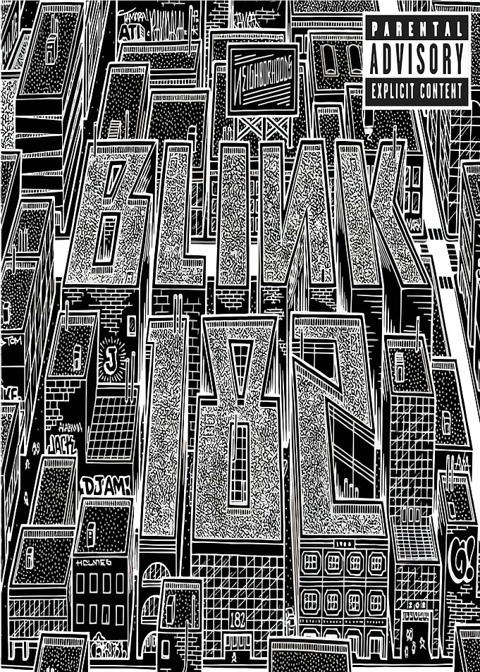 Black and White Cityscape Illustration