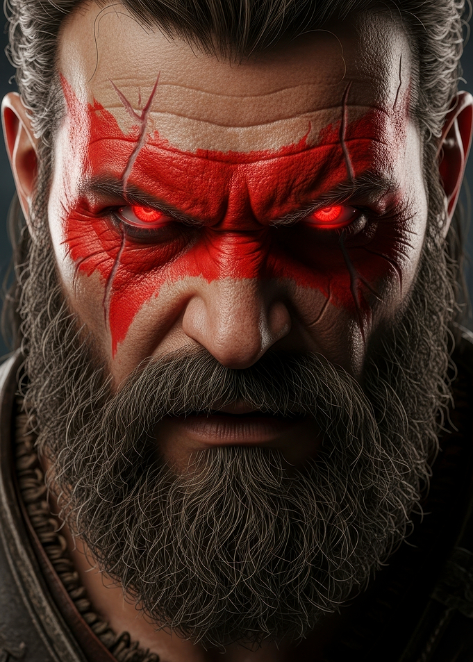 Fierce Warrior with Red Face Paint