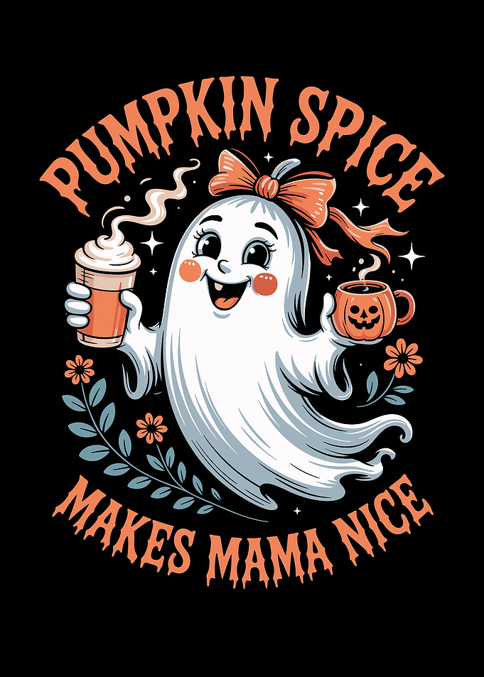 Cute Ghost with Pumpkin Spice Drinks