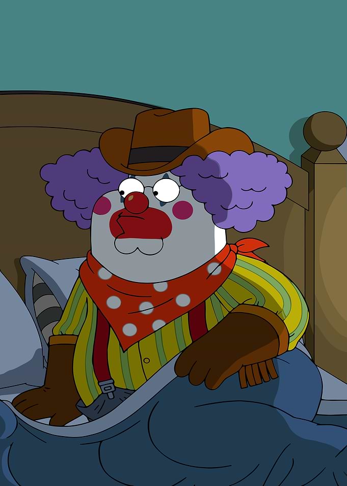 Pody the Clown in Bed