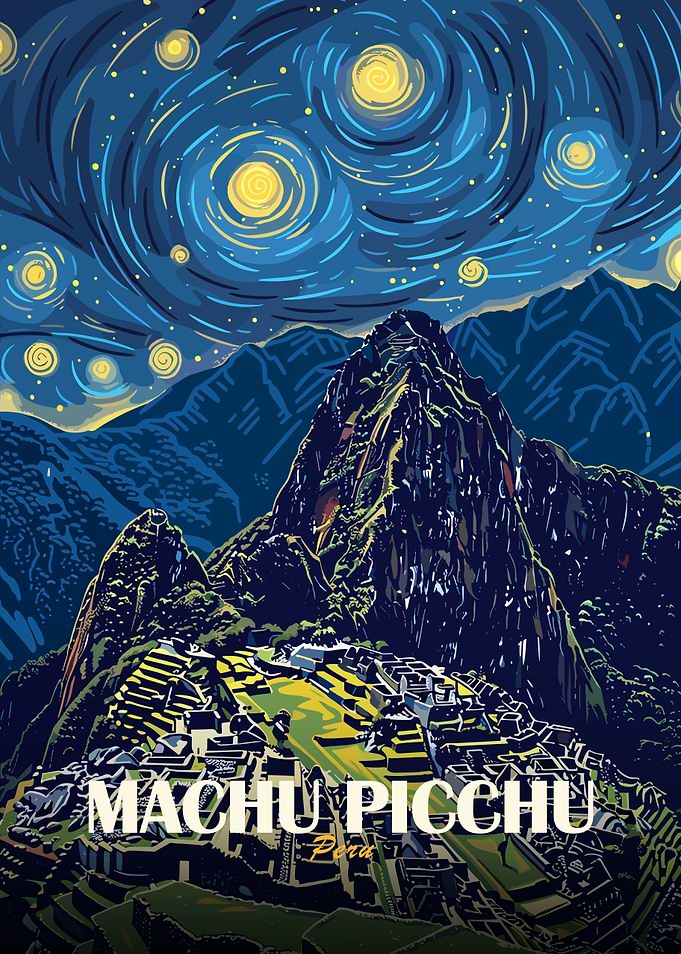 Machu Picchu, Peru, Starry Night Style