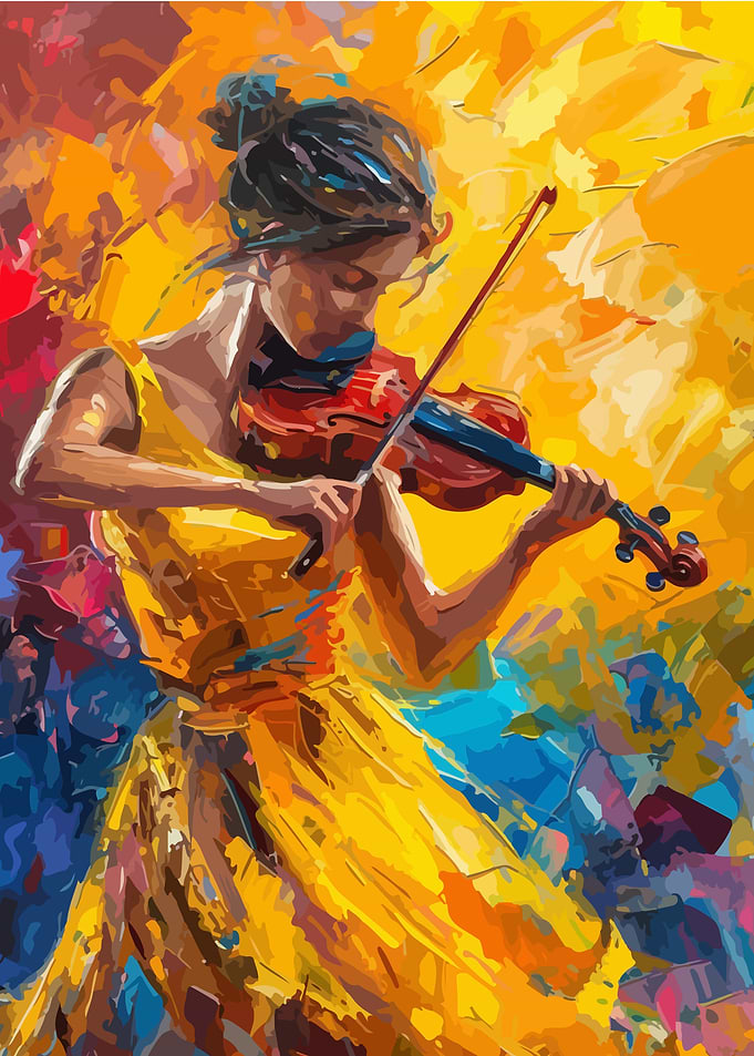 Woman playing violin, abstract painting