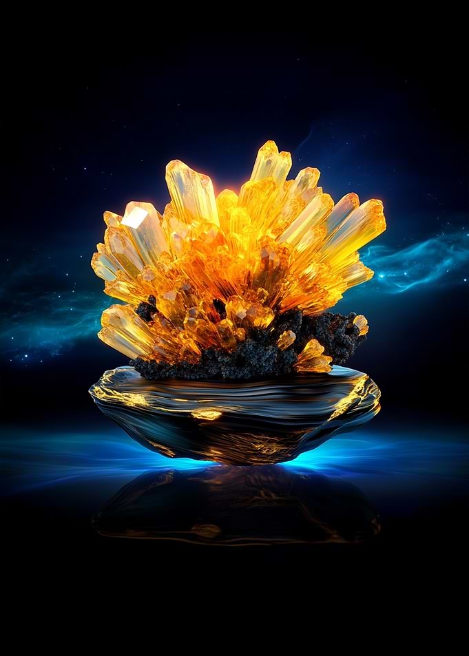 Glowing Crystal Cluster on Rock Formation