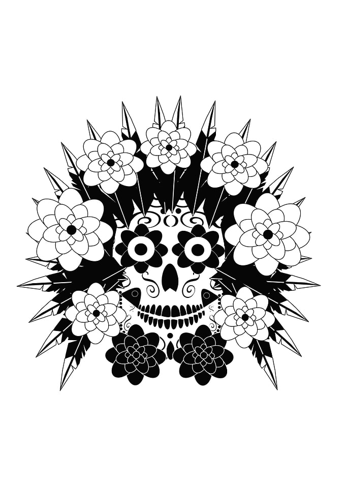 Black and White Floral Skull