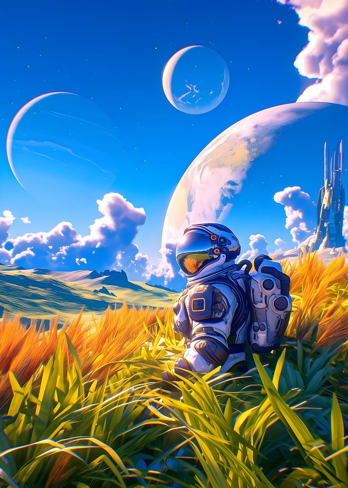 Wheat field astronaut landscape