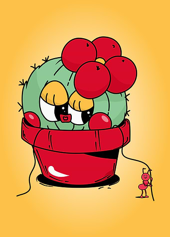 Cute Cartoon Cactus with Ant