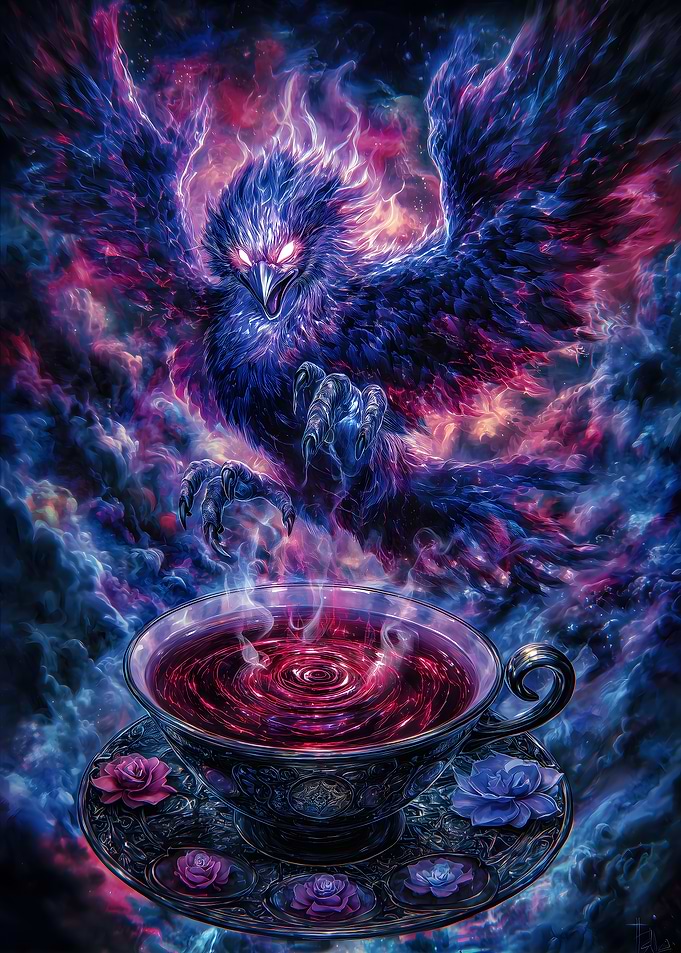 Phoenix and Tea Cup Fantasy Art