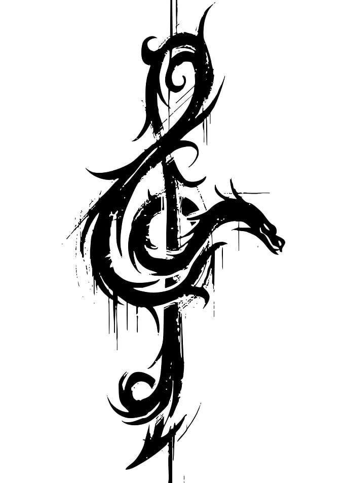 Dragon Treble Clef Black and White