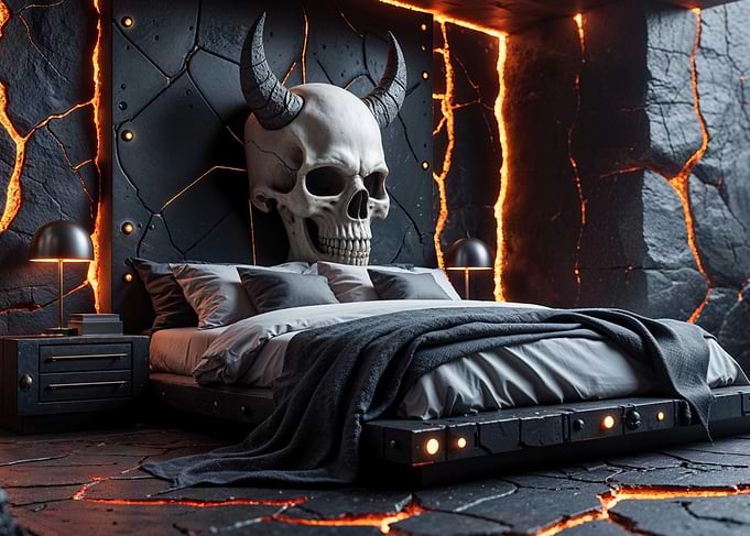 Dark Fantasy Interior With Demon Skull and Lava Cracks