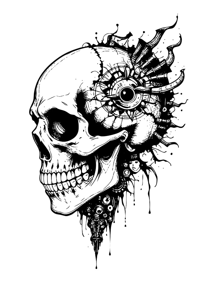 Steampunk Skull with Mechanical Eye