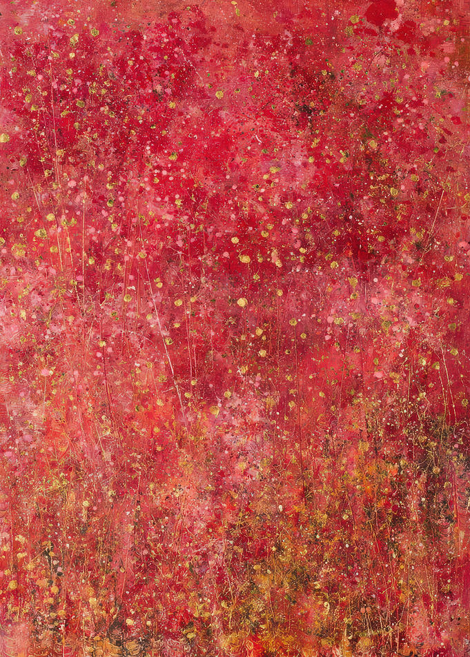 Abstract Red and Gold Floral Painting