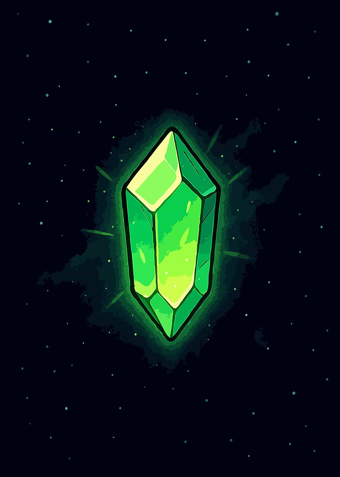 Glowing Green Crystal in Space